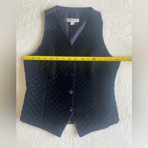 bebe Vintage Black Velvet Quilted Halter Vest Tie Waist Y2K Minimalist - Picture 4 of 8